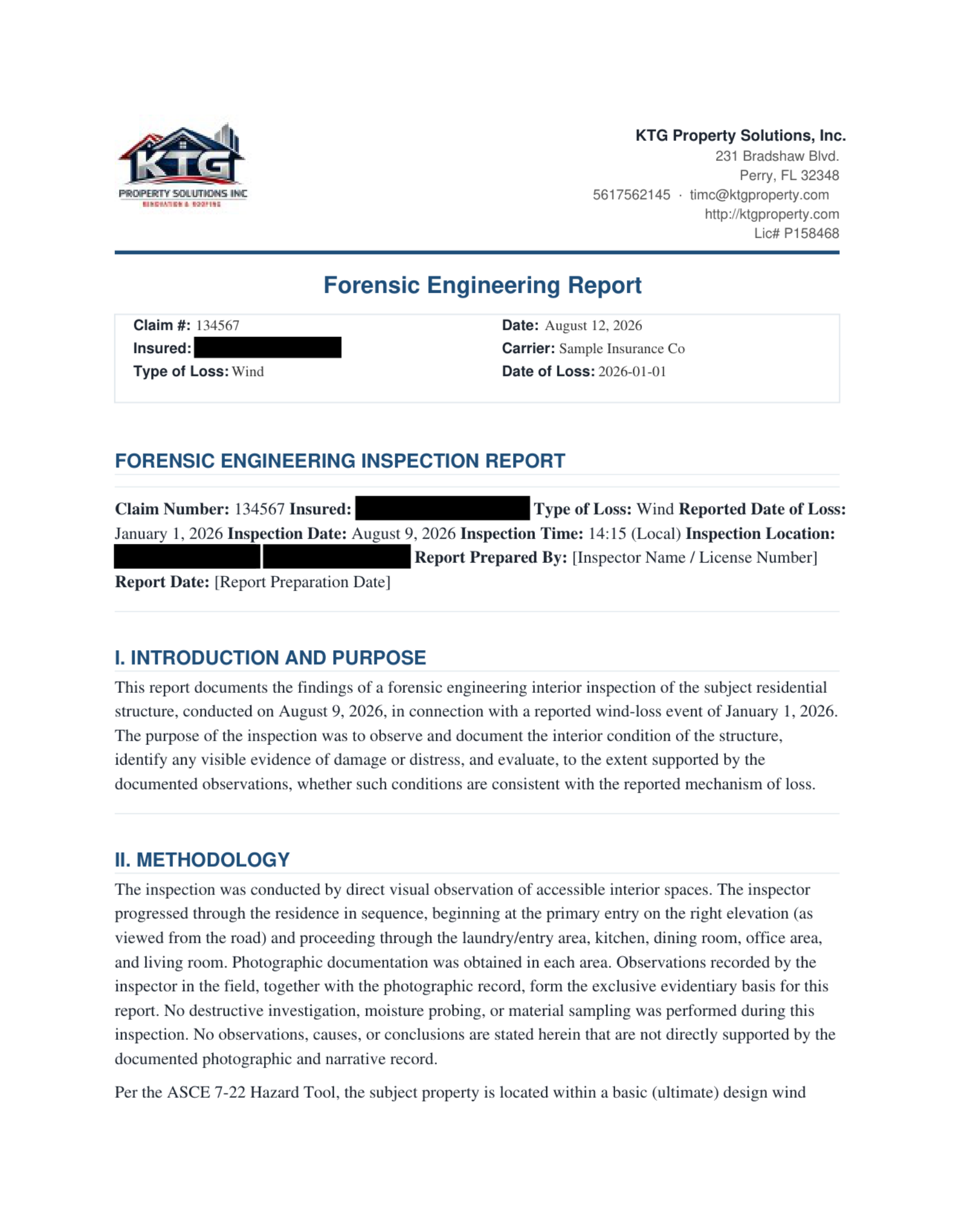 Finished forensic engineering report on letterhead — click to read the full sample